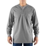 Carhartt Flame-Resistant Force Cotton Long-Sleeve Henley - Light Gray