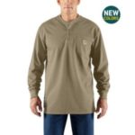 Carhartt Flame-Resistant Force® Long Sleeve Cotton Henley T-Shirt- Khaki