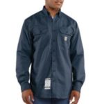 Carhartt Flame-Resistant Classic Twill Shirt with Pocket Flaps - Dark Navy