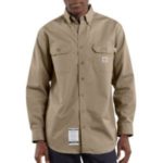 Carhartt Flame-Resistant Classic Twill Shirt with Pocket Flaps - Khaki