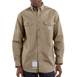Carhartt Flame-Resistant Classic Twill Shirt with Pocket Flaps - Khaki