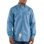 Carhartt Flame-Resistant Classic Twill Shirt with Pocket Flaps - Medium Blue