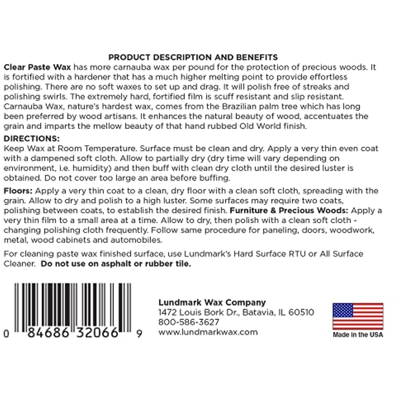 Lundmark Clear Paste Wax Hand Rubbed Old World Floor Wax Paste 16 oz. 3206P001 - Image 2