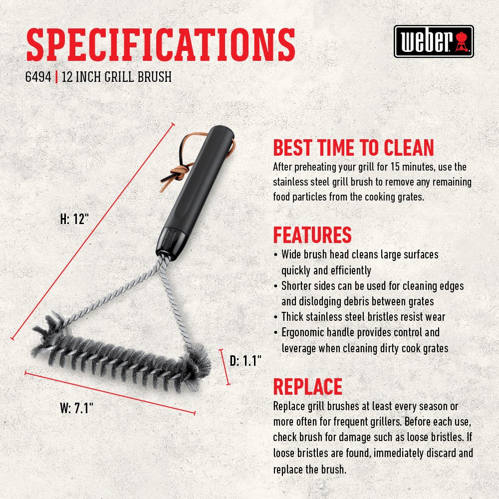 Weber 12-Inch 3-Sided Grill Brush, Black 6494 - Image 3