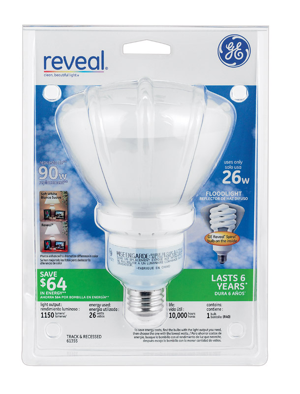 GE Lighting 61355 Reveal CFL 26-Watt (100-watt replacement) 1150-Lumen R40 Floodlight Bulb with Medium Base, 1-Pack