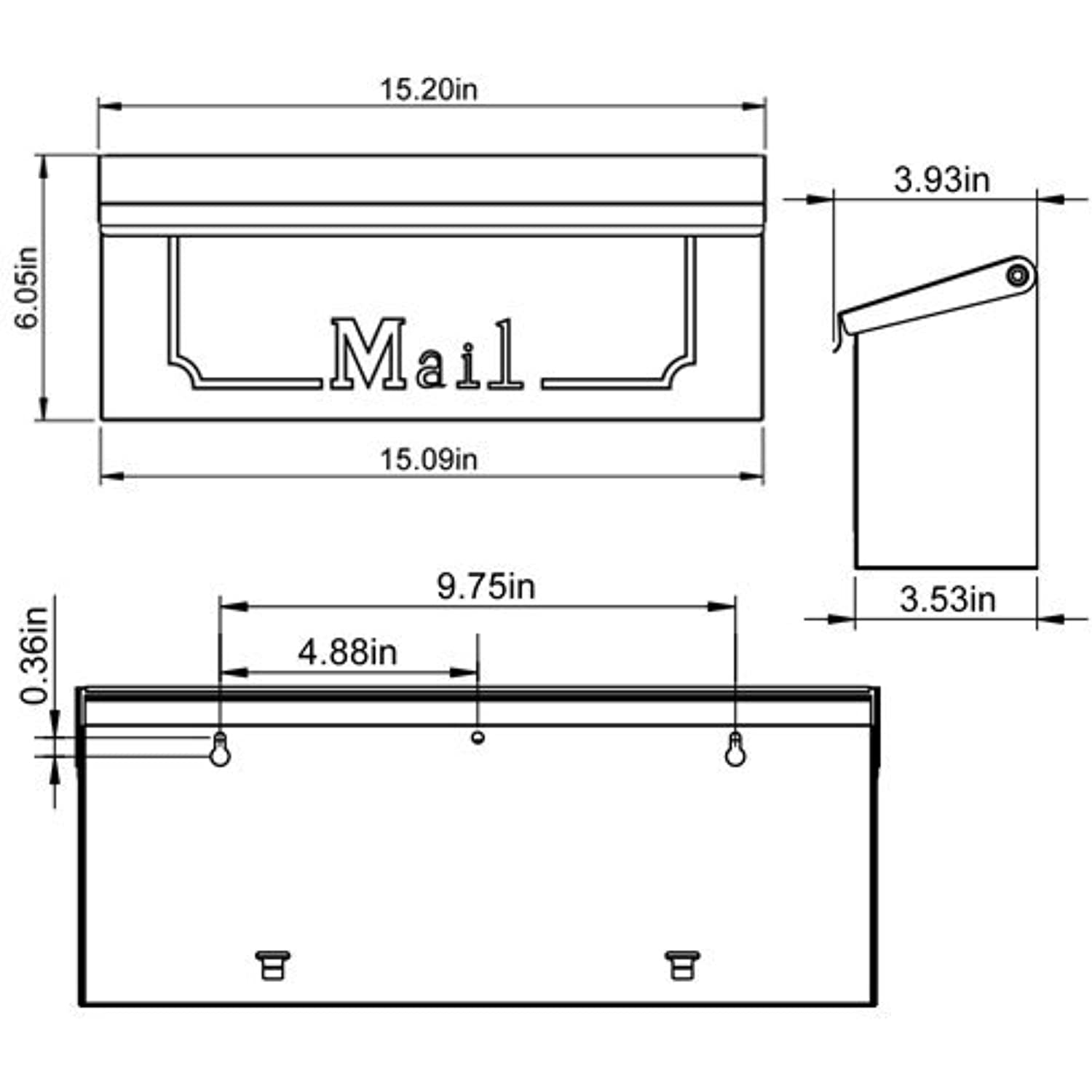 Gibraltar Mailboxes Townhouse Classic Galvanized Steel Wall Mount Black Mailbox - Image 3