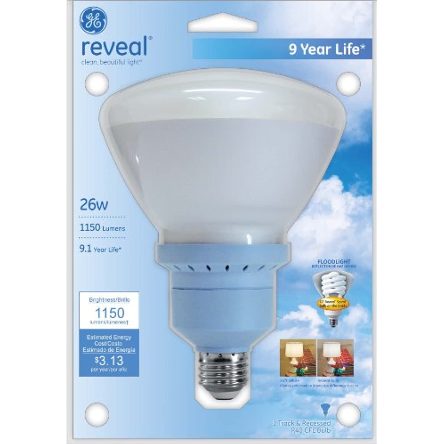 GE Lighting 61355 Reveal CFL 26-Watt (100-watt replacement) 1150-Lumen R40 Floodlight Bulb with Medium Base, 1-Pack - Image 2