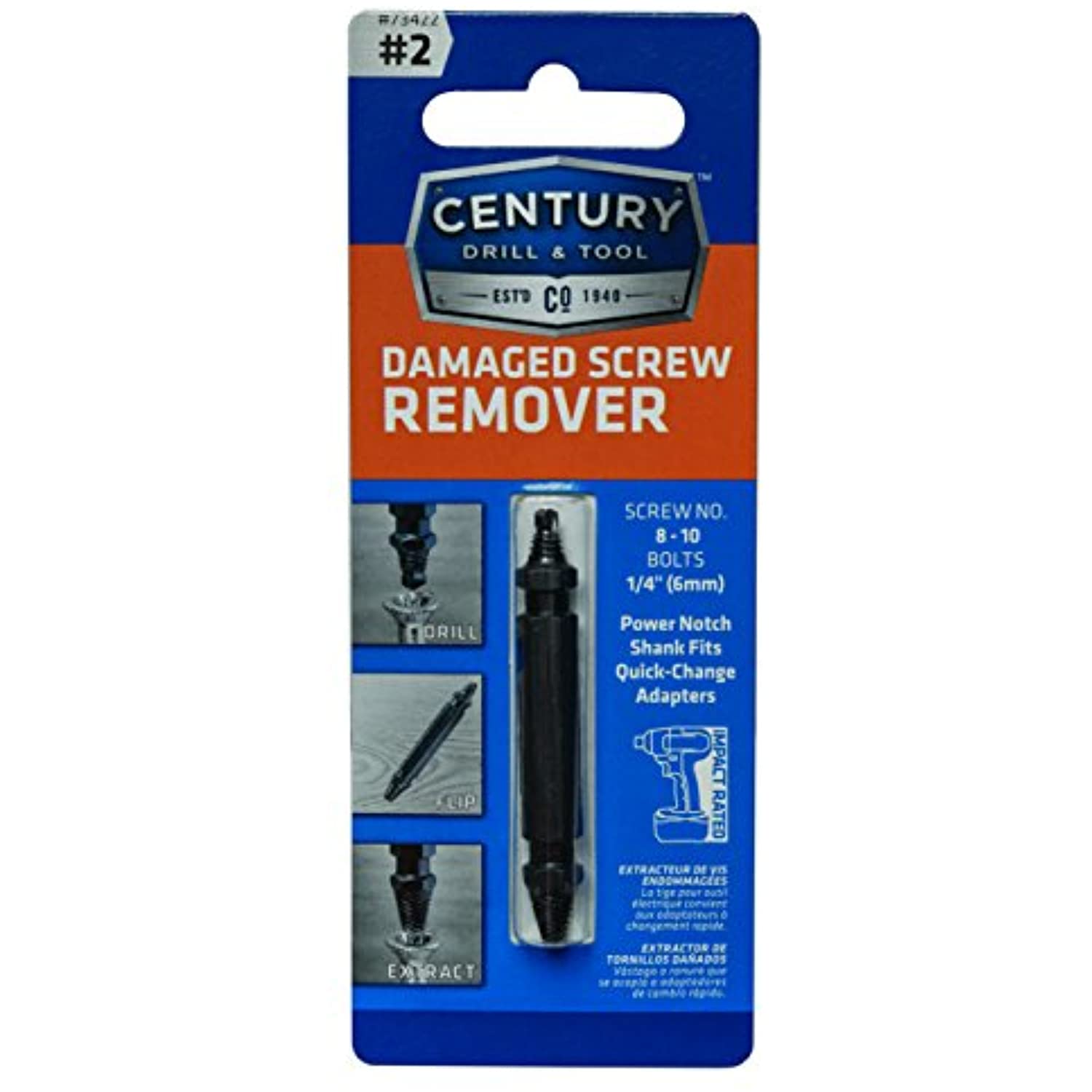 Century Drill & Tool #2 S Steel Double-Ended Screw Extractor 73422 - Image 3