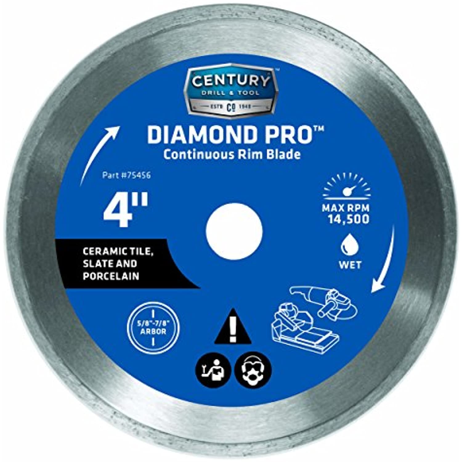 Century Drill & Tool 4 in. D X 5/8 and 7/8 S Diamond Continuous Rim Diamond Saw Blade 75456