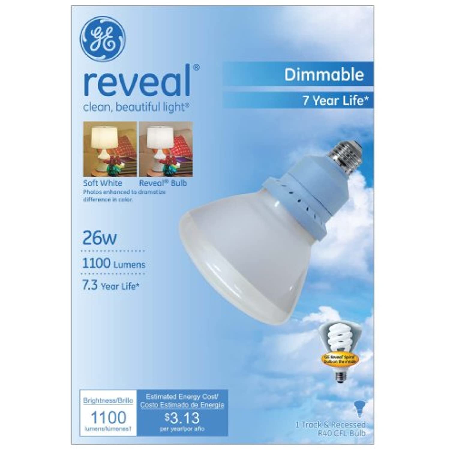 GE Lighting 67467 Reveal CFL 26-Watt (100-watt replacement) 1100-Lumen R40 Floodlight Bulb with Medium Base, - Image 2