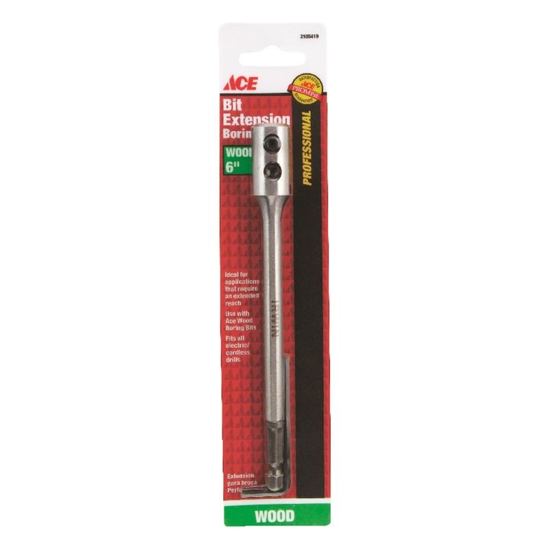 Ace 6 in. Steel Wood Boring Bit Extension 1/4 in. 3-Flat Shank 2105419